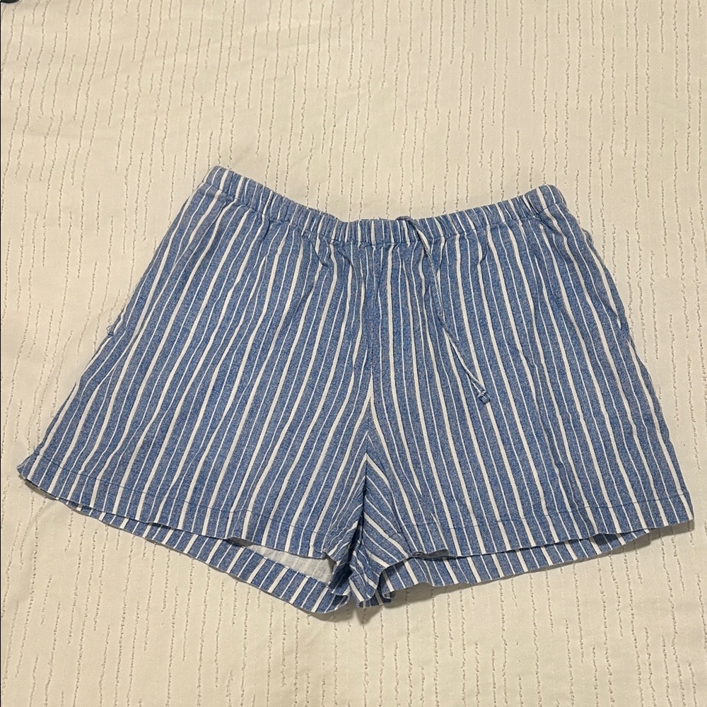 A New Day Blue and White Striped Linen Shorts